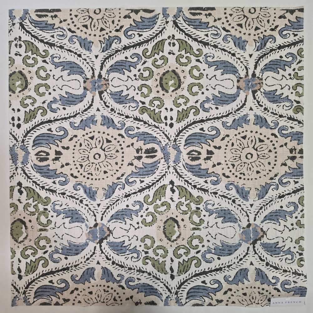 Anna French Cecilia Blue Green Linen Fabric Sample 26x26 Clermont AF10756 NWT